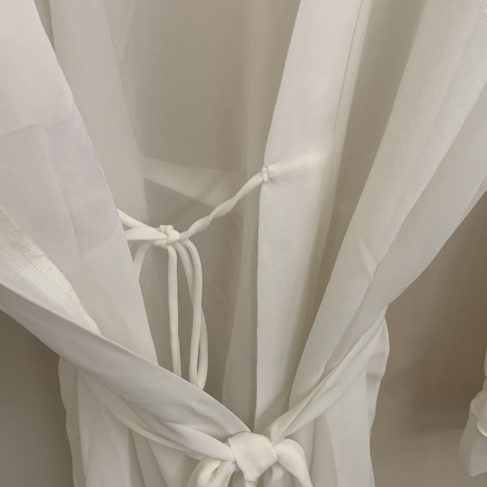 Sheer Embroidered Cream Short Robe Ruffled‎ Sleeve Size M - Picture 8 of 13
